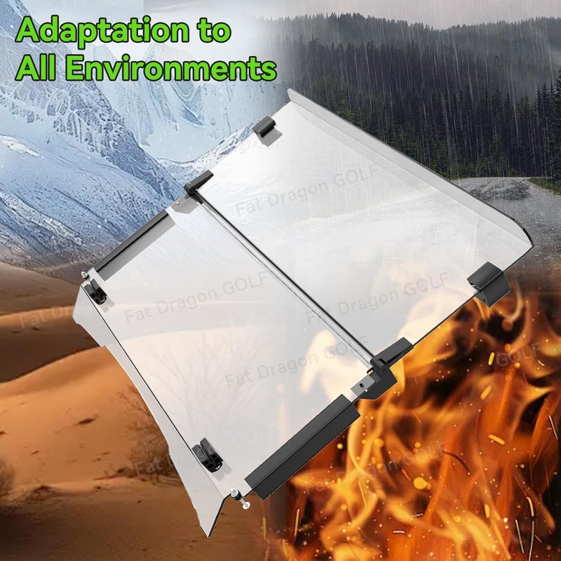 Panglong Precedent Golf Cart Windshield Clear & Tinted, with All Windshield Clips, Foldable Precedent Windshield Fit 2004-Up Club Car Precedent, Tempo, Onward, 37.59" W X 33.97" H - Image 4